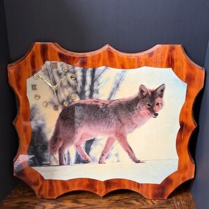 Vintage‎ Coyote Wall Clock Large Rustic Wood 1980s Wildlife Cabin Decor